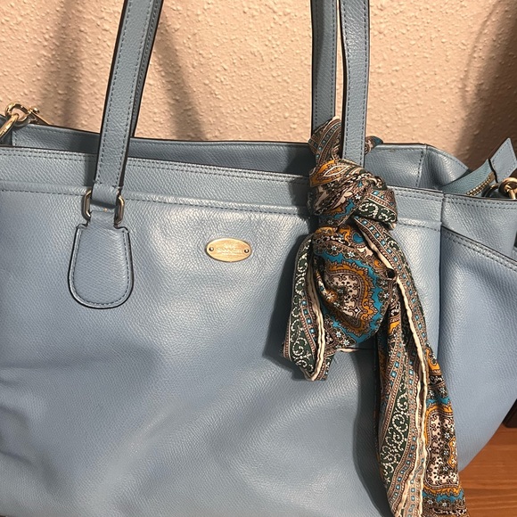 Blue, Coach leather diaper bag with strap and changing pad